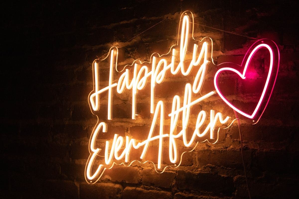 Happily Ever After neon sign with heart accent
